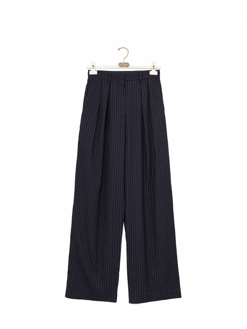 PIN STRIPE DOUBLE PLEATED WIDE TROUSERS