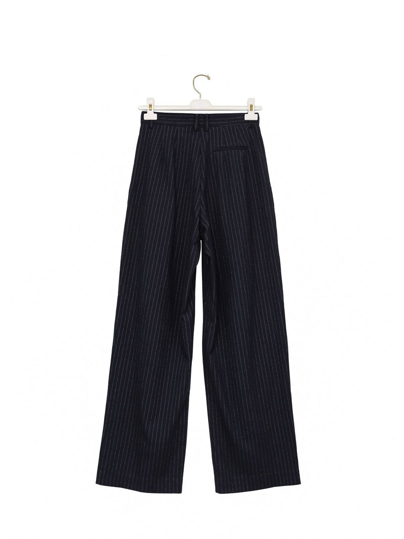 PIN STRIPE DOUBLE PLEATED WIDE TROUSERS