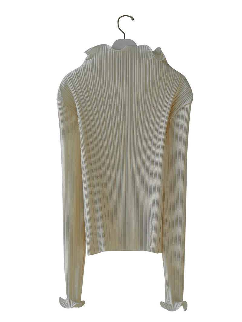 PLEATED WAVE HIGH COLLAR TOP