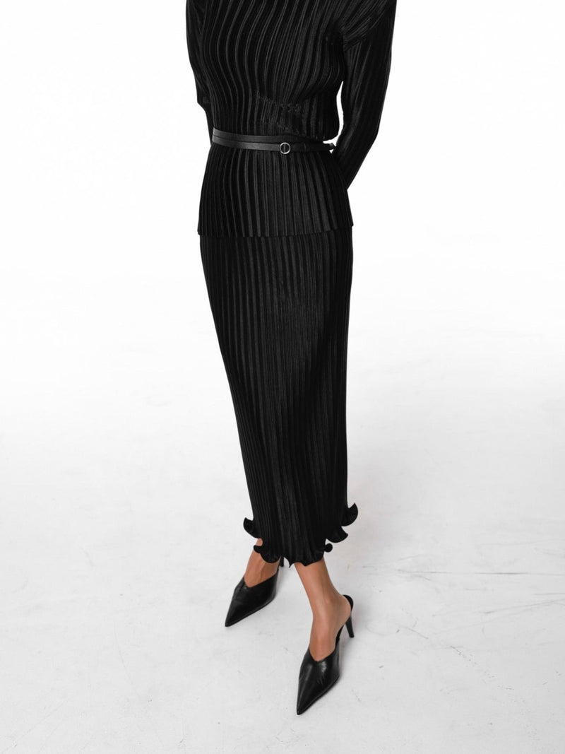 PLEATED WAVE MIDI SKIRT