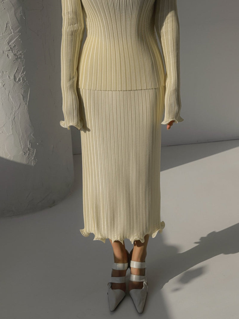 PLEATED WAVE MIDI SKIRT