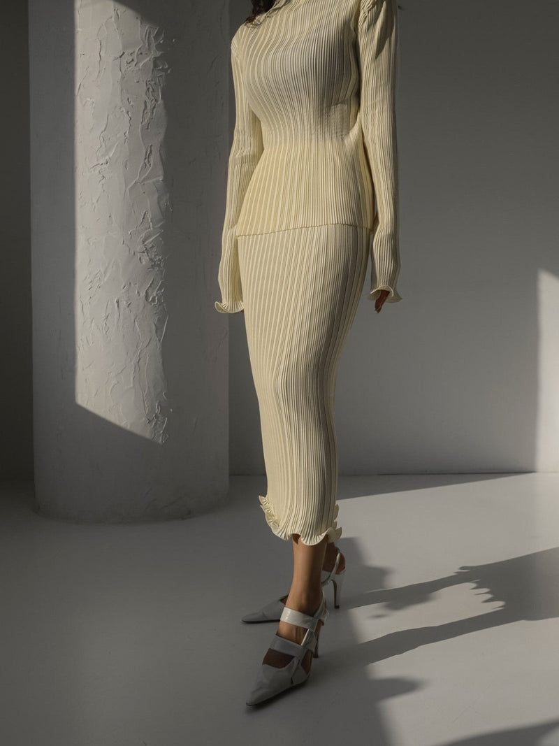 PLEATED WAVE MIDI SKIRT
