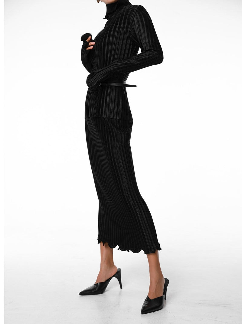 PLEATED WAVE MIDI SKIRT