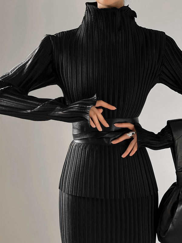 PLEATED WAVE MIDI SKIRT