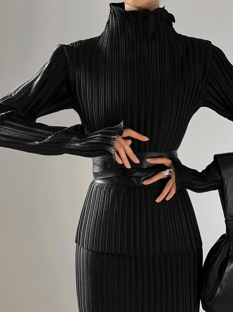 PLEATED WAVE MIDI SKIRT
