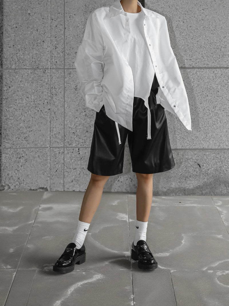 POCKET BELT DETAIL VEGAN LEATHER BERMUDA SHORTS