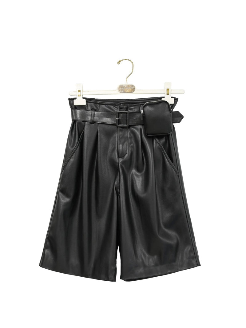 POCKET BELT DETAIL VEGAN LEATHER BERMUDA SHORTS