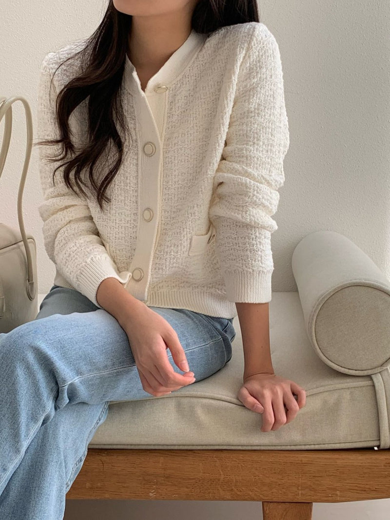 PREMIUM COTTON TWEED KNIT CARDIGAN