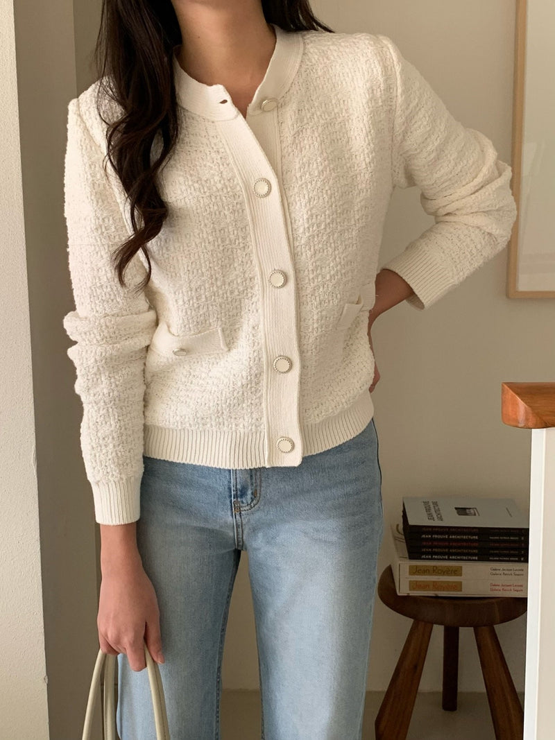 PREMIUM COTTON TWEED KNIT CARDIGAN