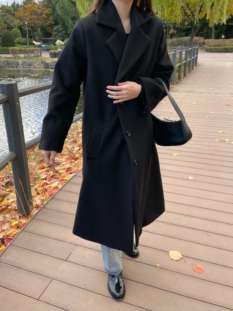 PREMIUM WOOL THREE BUTTON OVERSIZED COAT