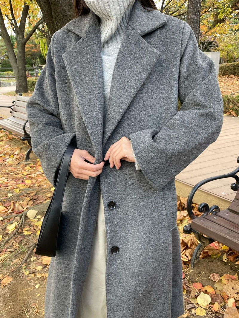 PREMIUM WOOL THREE BUTTON OVERSIZED COAT