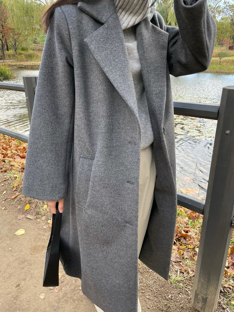 PREMIUM WOOL THREE BUTTON OVERSIZED COAT