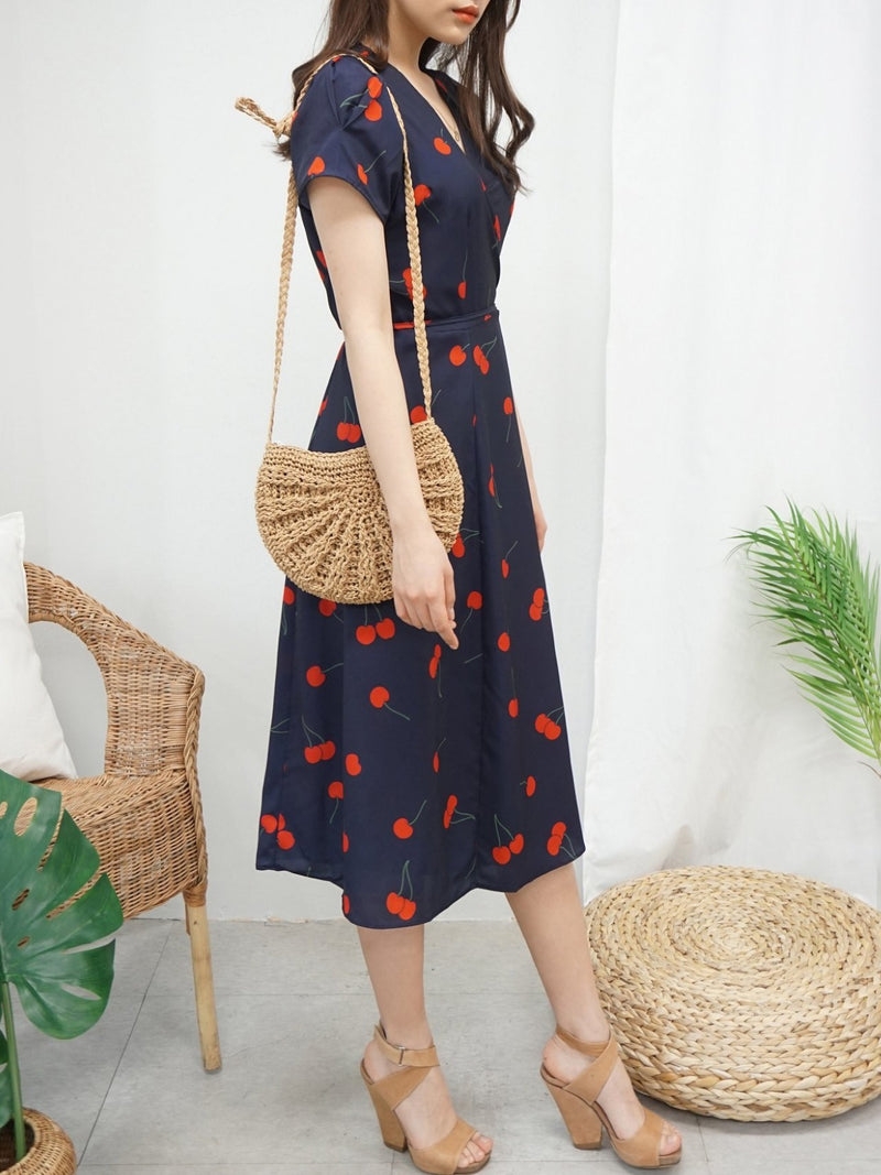 PRINTED WRAP MIDI DRESS