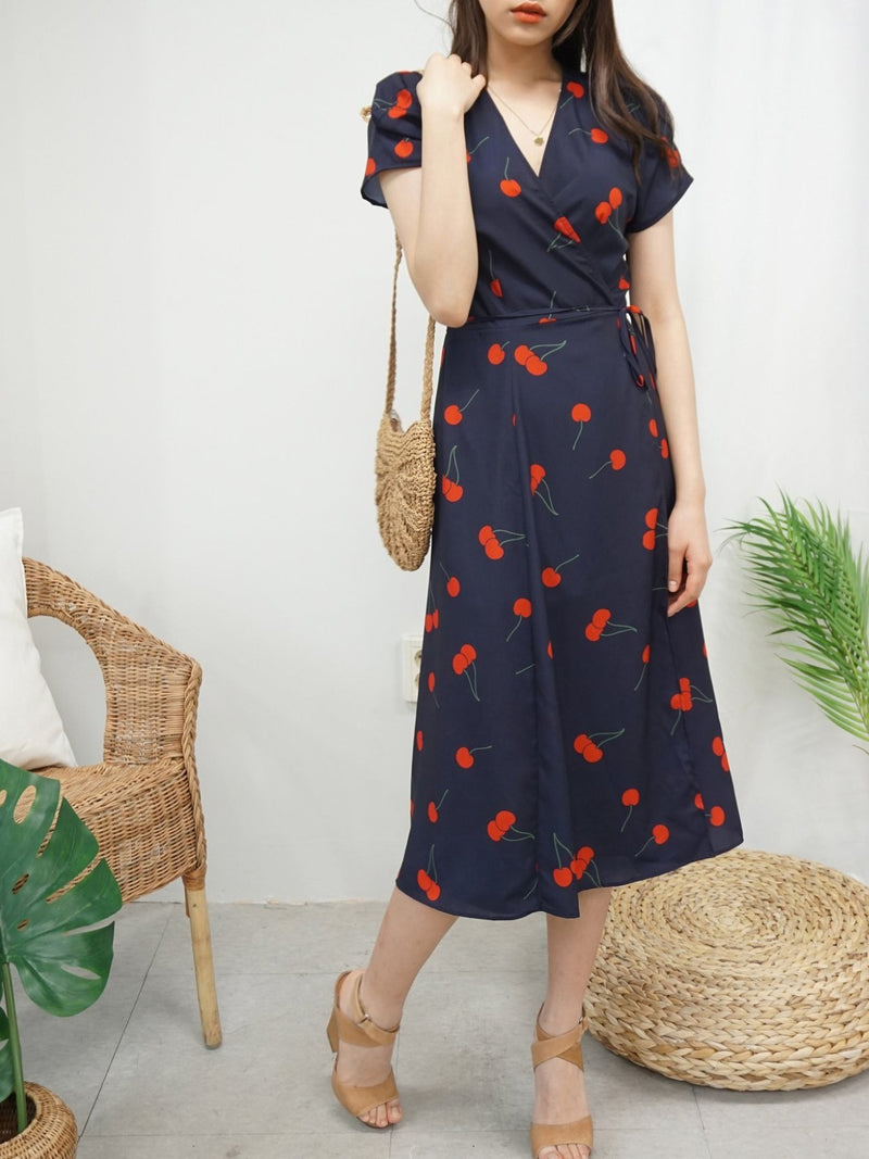 PRINTED WRAP MIDI DRESS