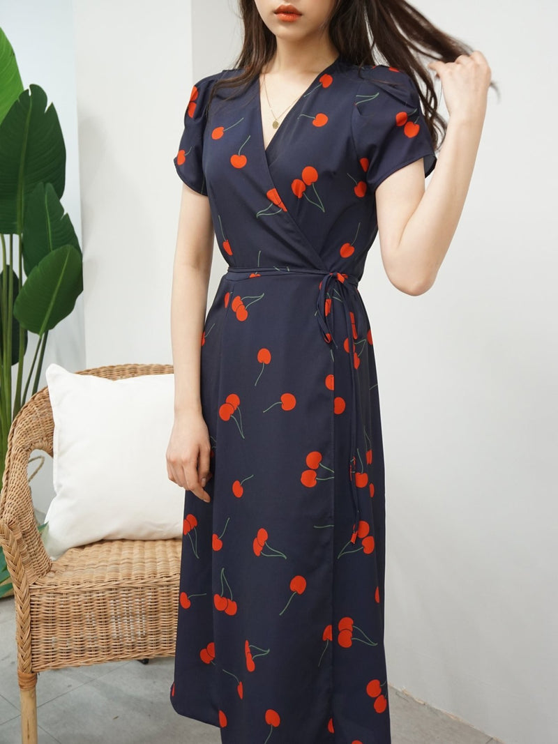 PRINTED WRAP MIDI DRESS