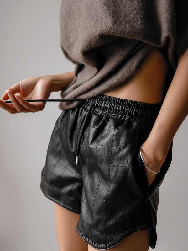 QUILTED VEGAN LEATHER SHORTS