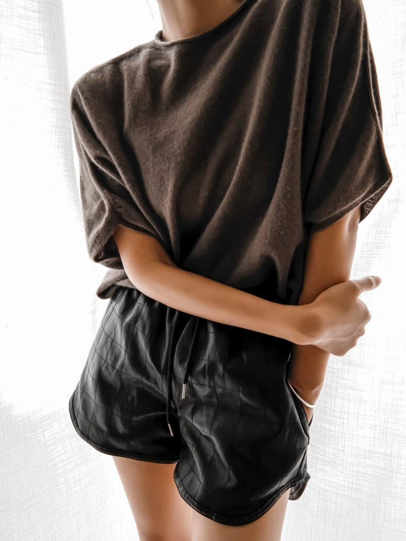 QUILTED VEGAN LEATHER SHORTS