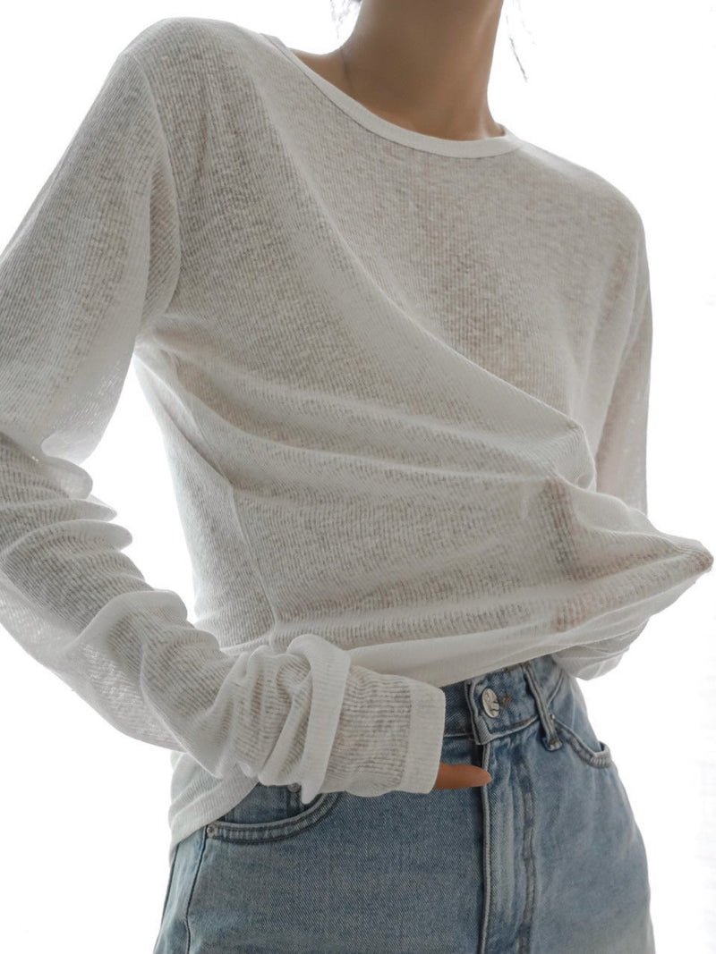 RIBBED LINEN LONG SLEEVE T-SHIRT