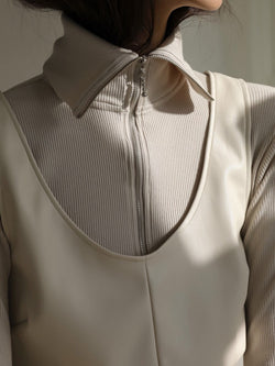 RIBBED LONG SLEEVE T-SHIRT WITH ZIP