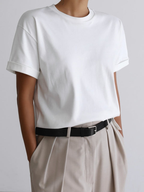 ROLLED SLEEVE COTTON T-SHIRT