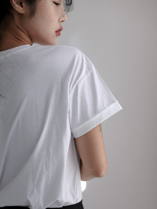 ROLLED SLEEVE COTTON T-SHIRT