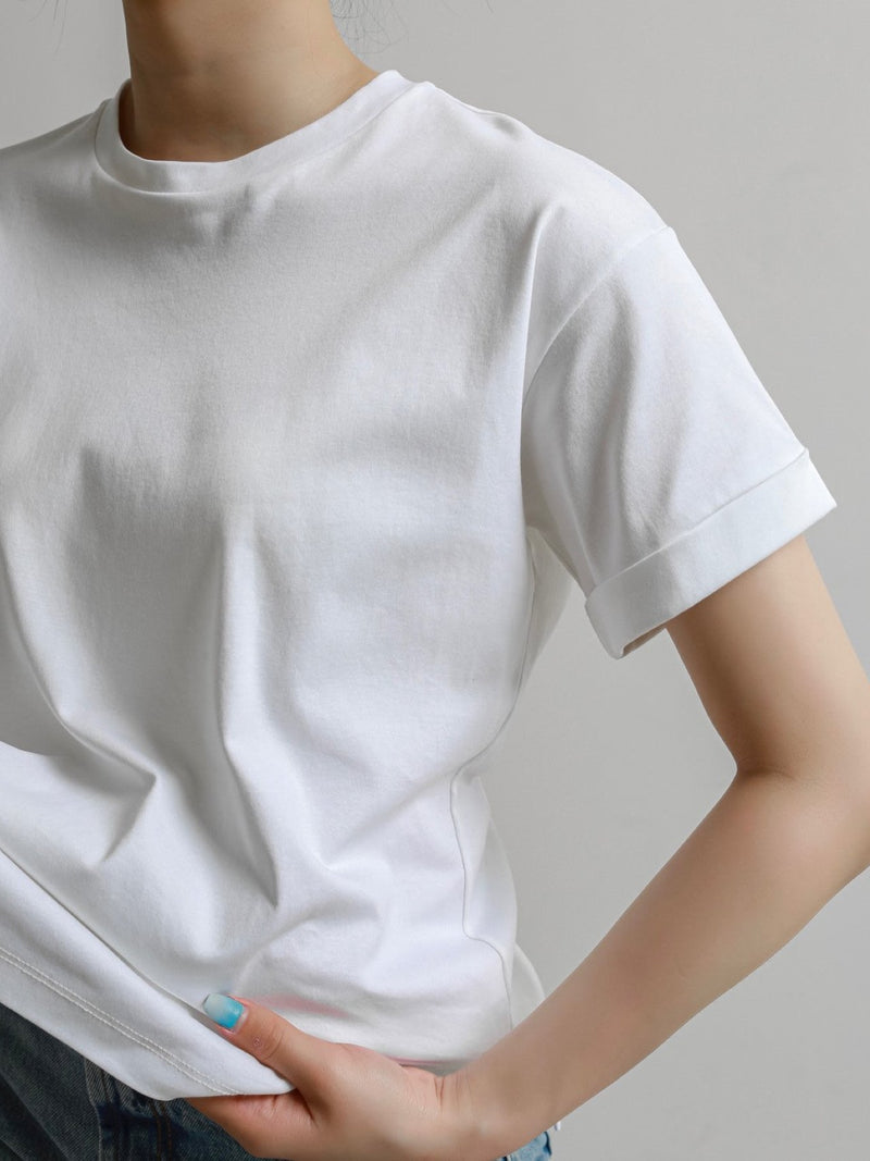 ROLLED SLEEVE COTTON T-SHIRT