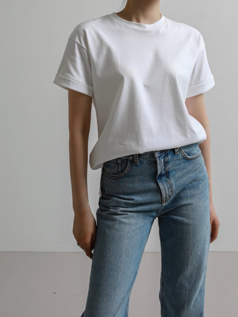 ROLLED SLEEVE COTTON T-SHIRT