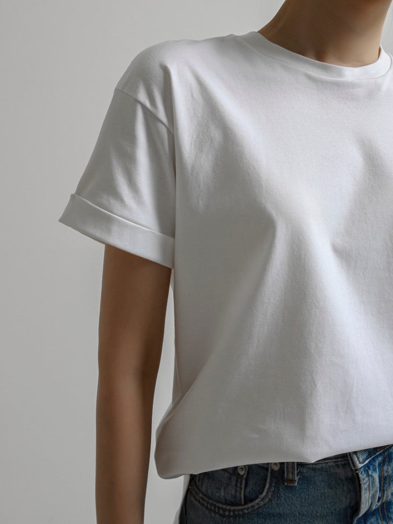 ROLLED SLEEVE COTTON T-SHIRT