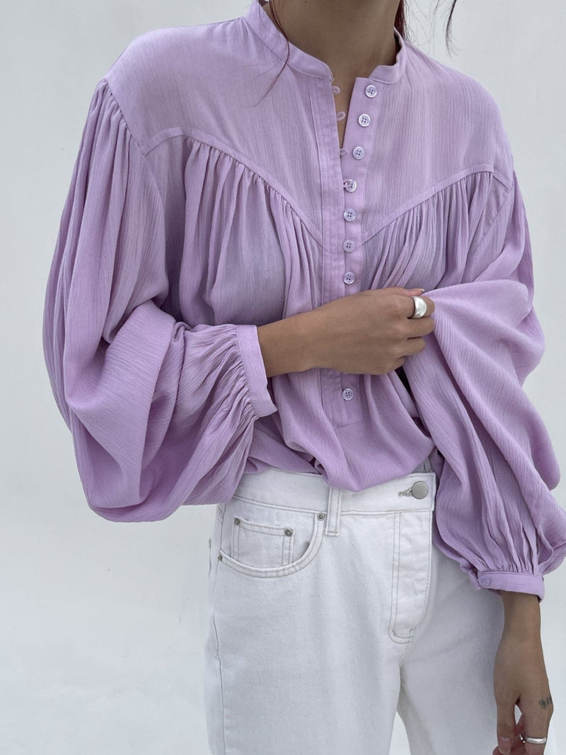 ROUND NECK BUTTON DETAIL BLOUSE