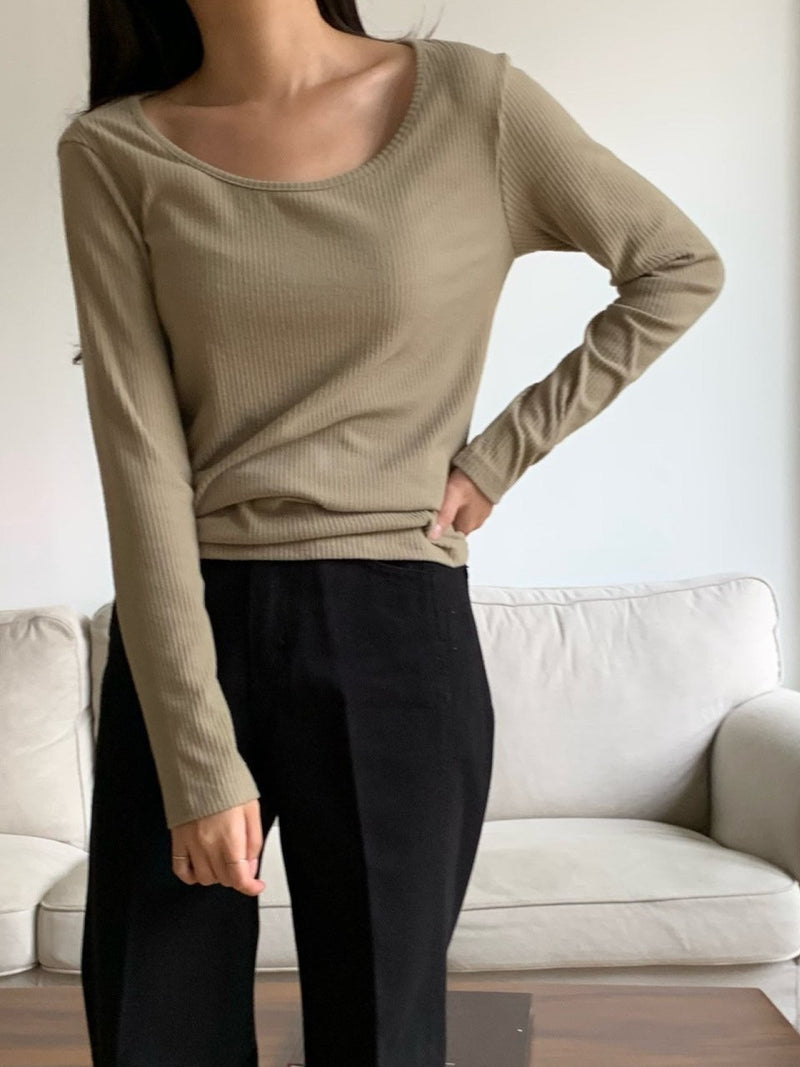 SCOOP NECK LONG SLEEVE T-SHIRT