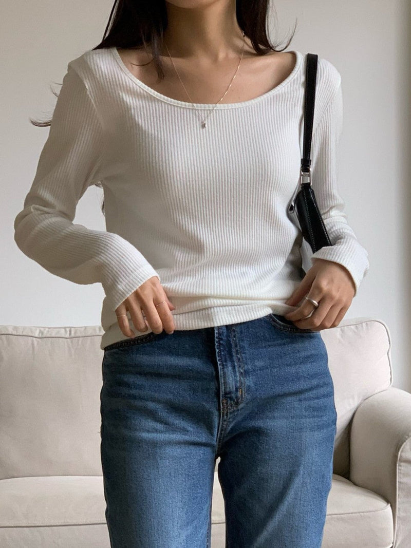 SCOOP NECK LONG SLEEVE T-SHIRT