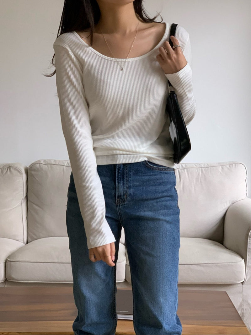 SCOOP NECK LONG SLEEVE T-SHIRT