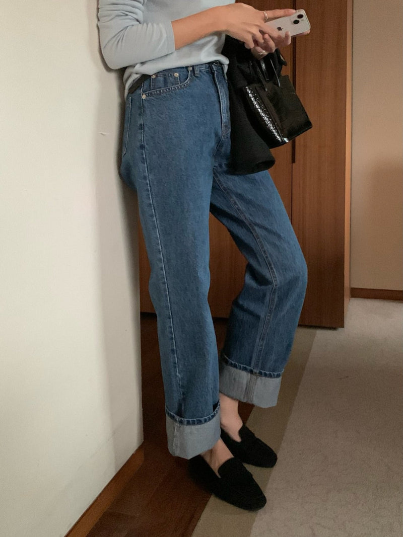 SEMI-WIDE RAW DENIM JEANS