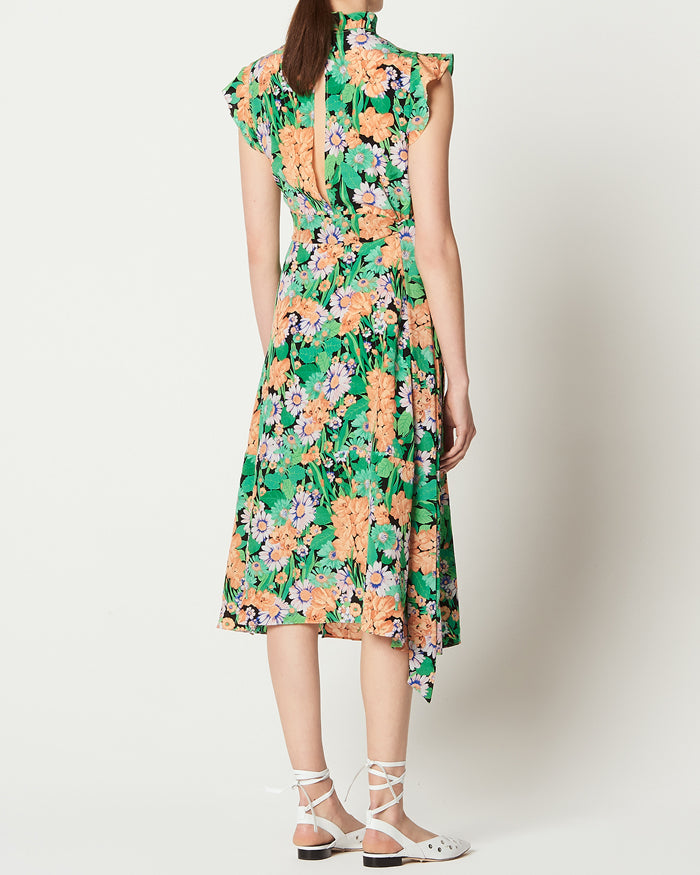 FLORAL RUFFLED NECK DRESS