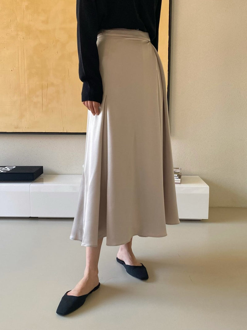 SATIN FLARED BANDED SKIRT