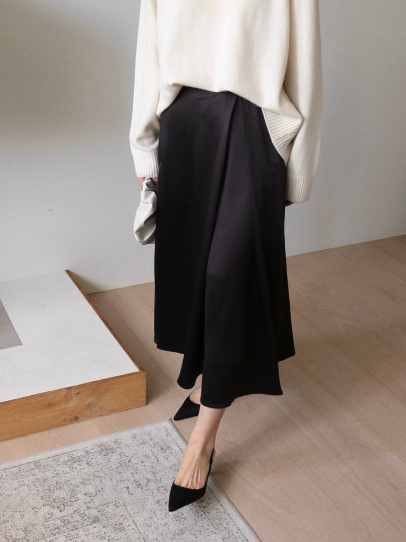 SATIN FLARED BANDED SKIRT