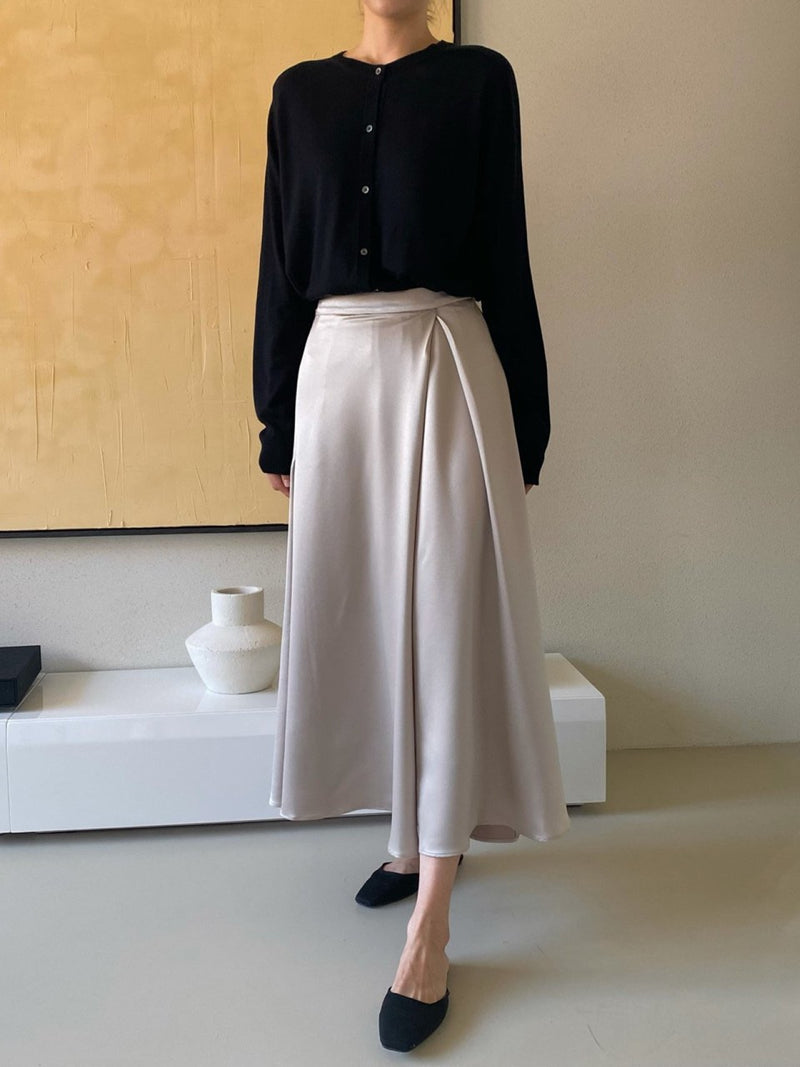 SATIN FLARED BANDED SKIRT