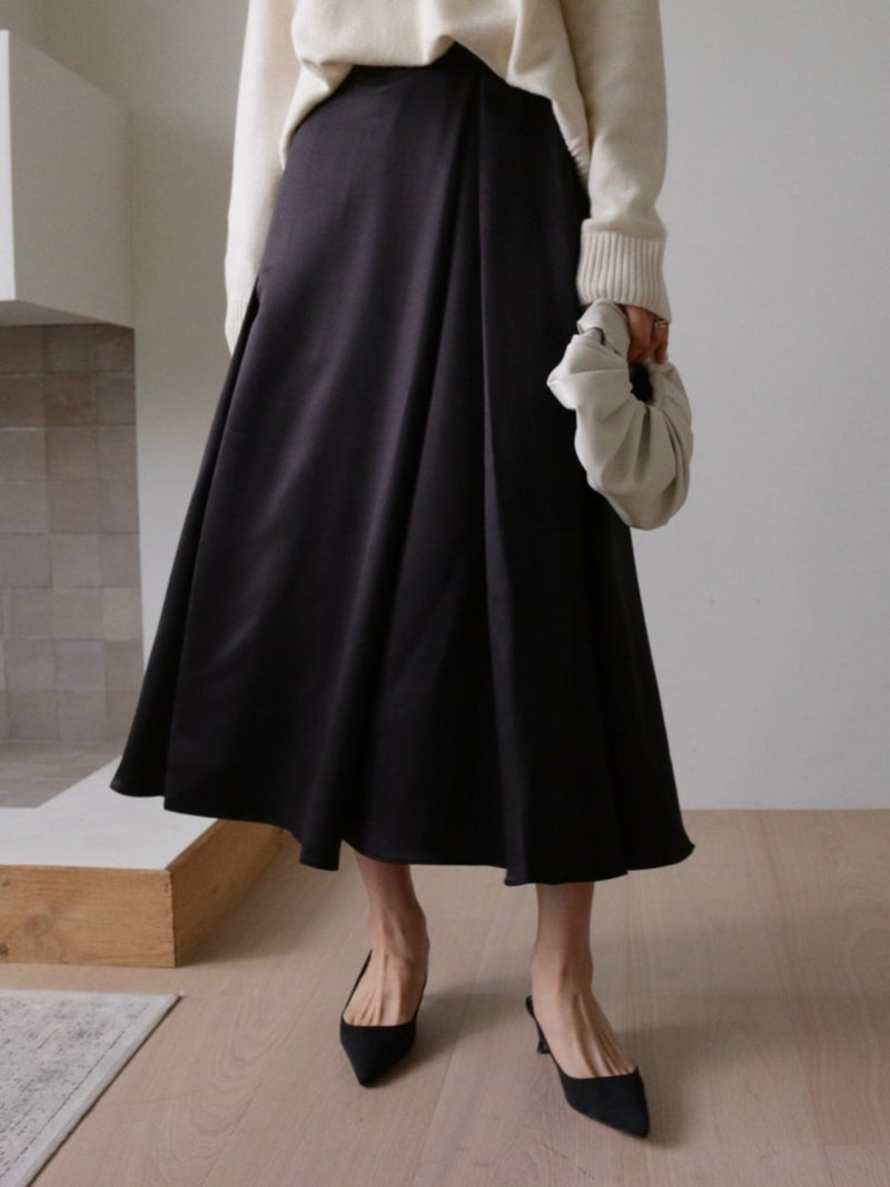 SATIN FLARED BANDED SKIRT