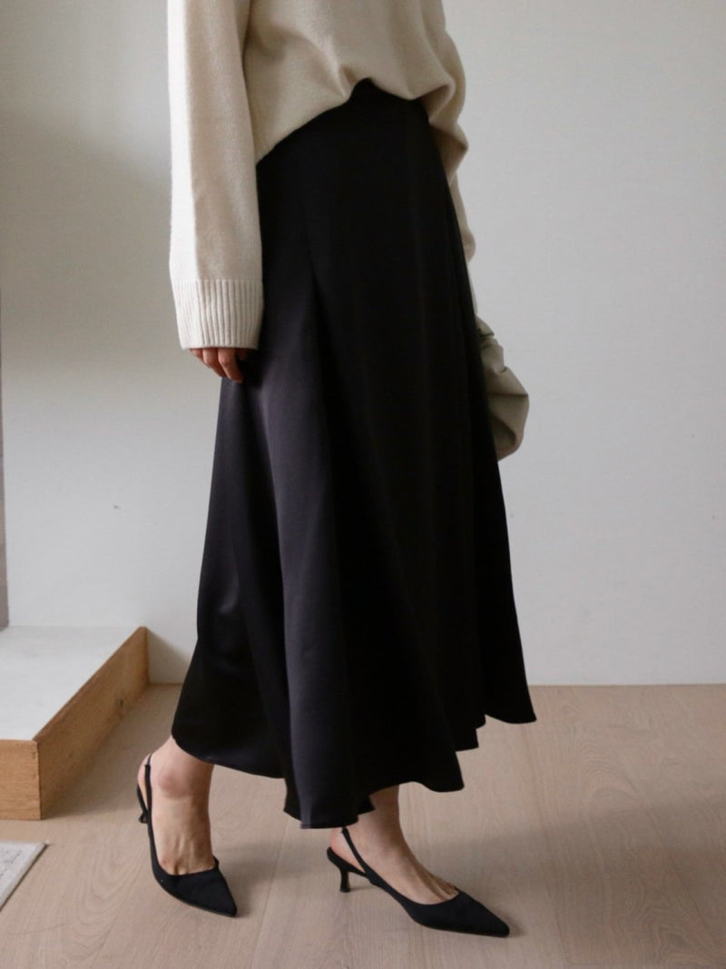 SATIN FLARED BANDED SKIRT