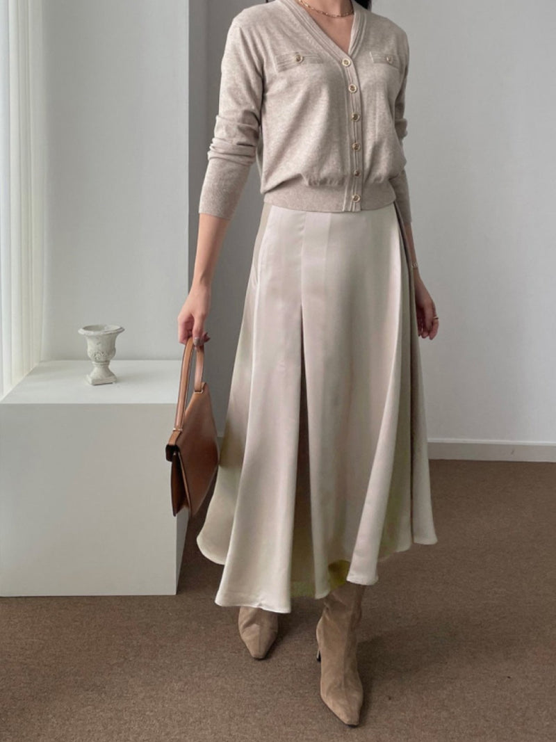 SATIN FLARED BANDED SKIRT