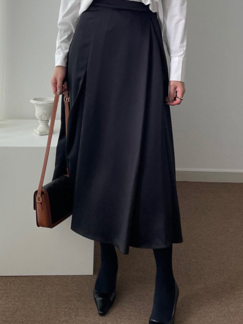 SATIN FLARED BANDED SKIRT