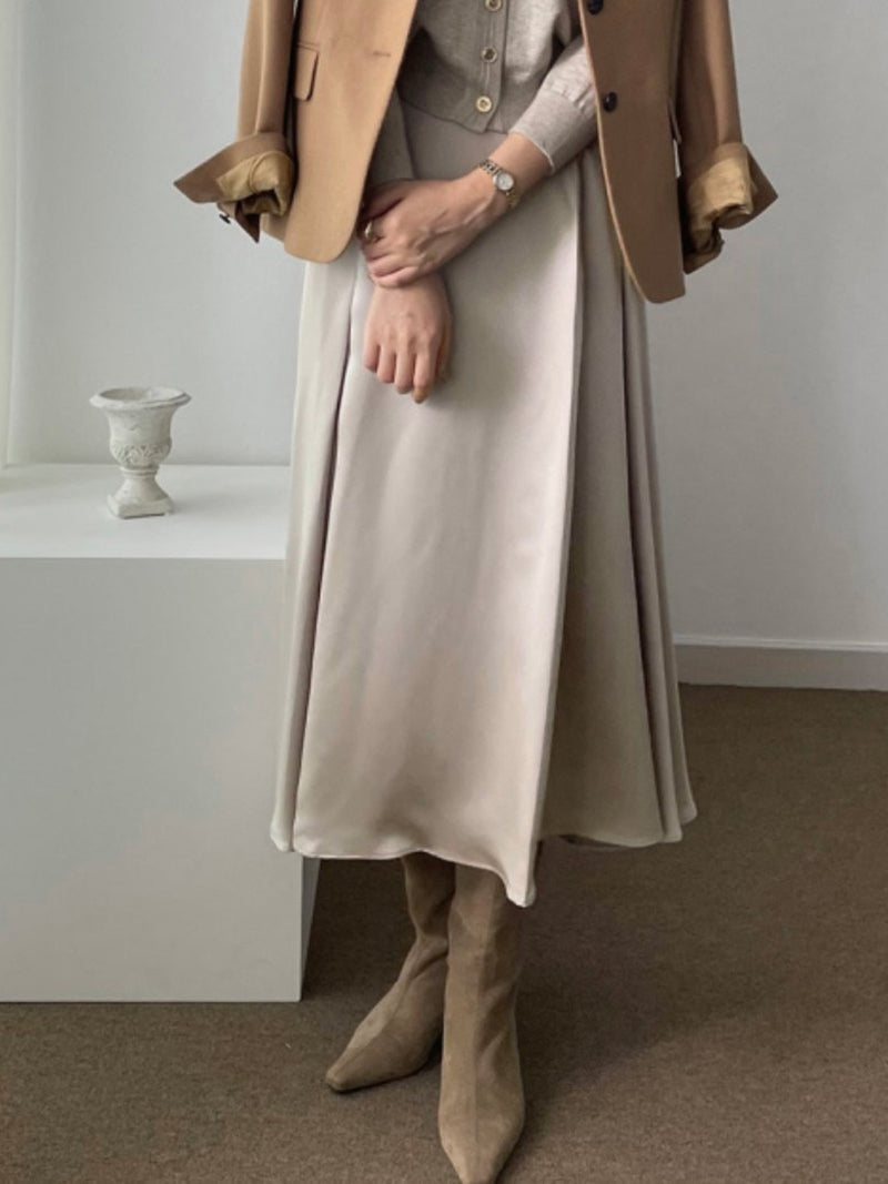 SATIN FLARED BANDED SKIRT