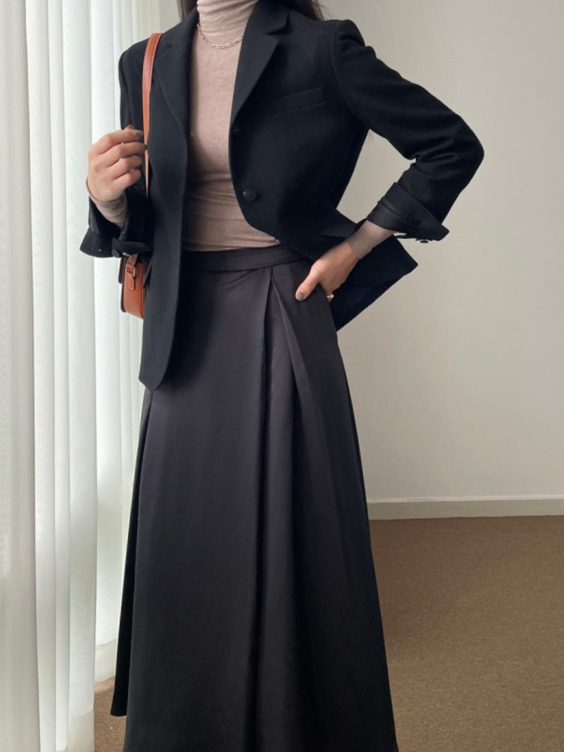 SATIN FLARED BANDED SKIRT