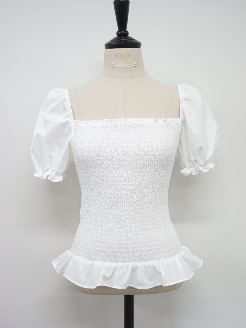 SHIRRED BLOUSE WITH RUFFLE HEM