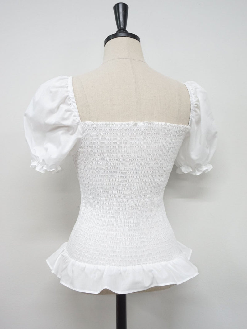 SHIRRED BLOUSE WITH RUFFLE HEM