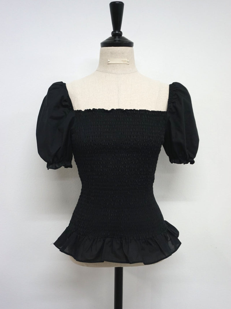 SHIRRED BLOUSE WITH RUFFLE HEM
