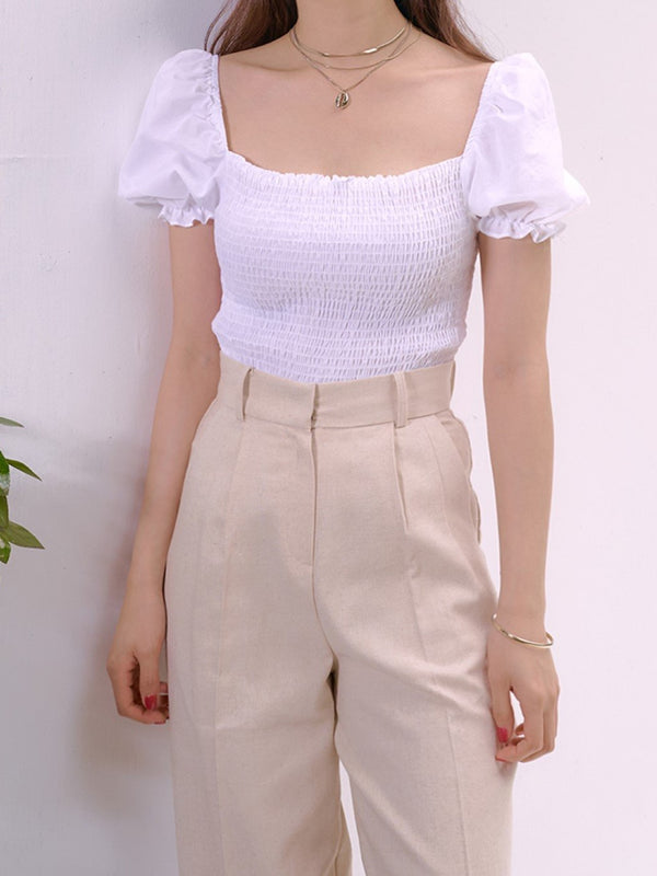 SHIRRED BLOUSE WITH RUFFLE HEM