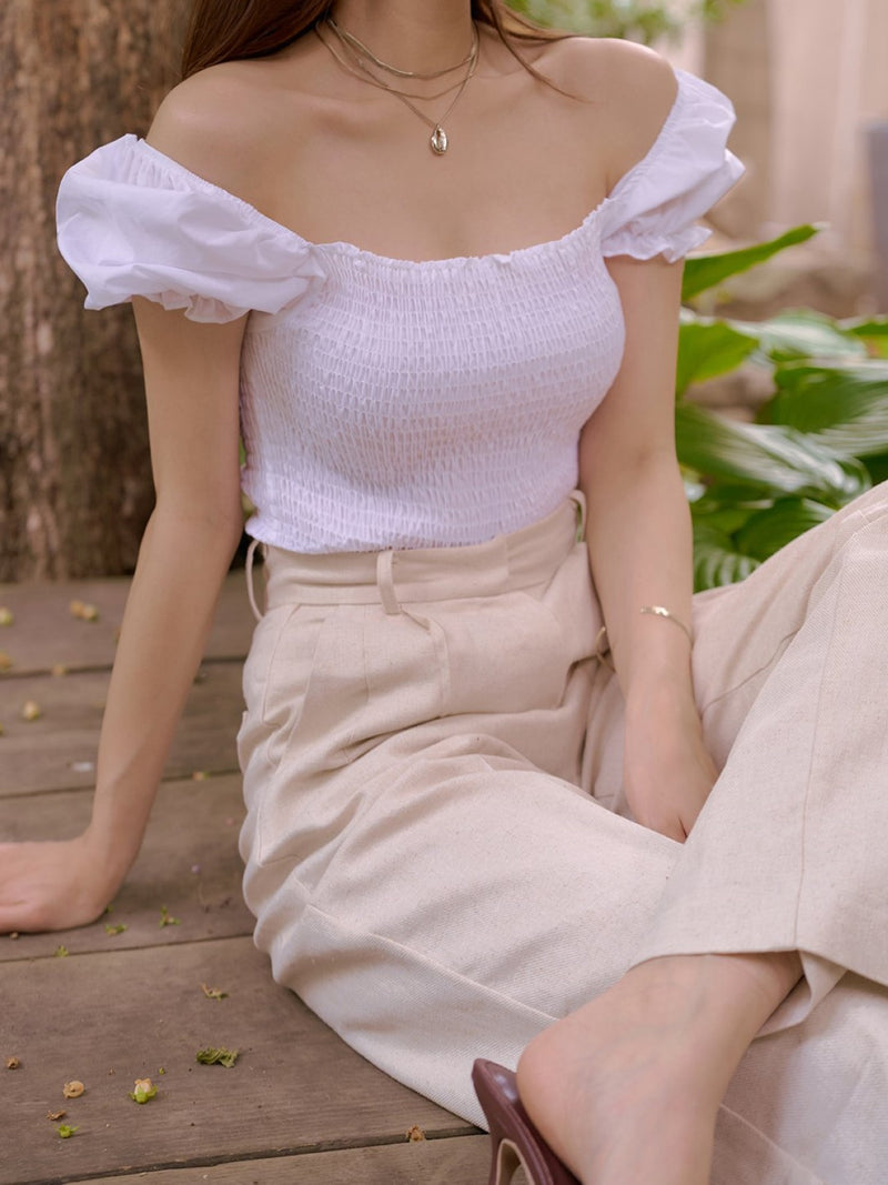 SHIRRED BLOUSE WITH RUFFLE HEM