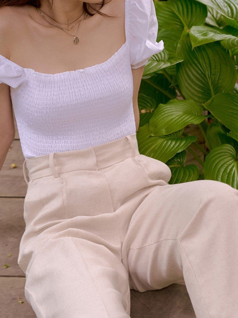 SHIRRED BLOUSE WITH RUFFLE HEM