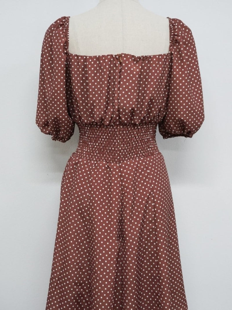 SHIRRED WAIST DRESS WITH TIE